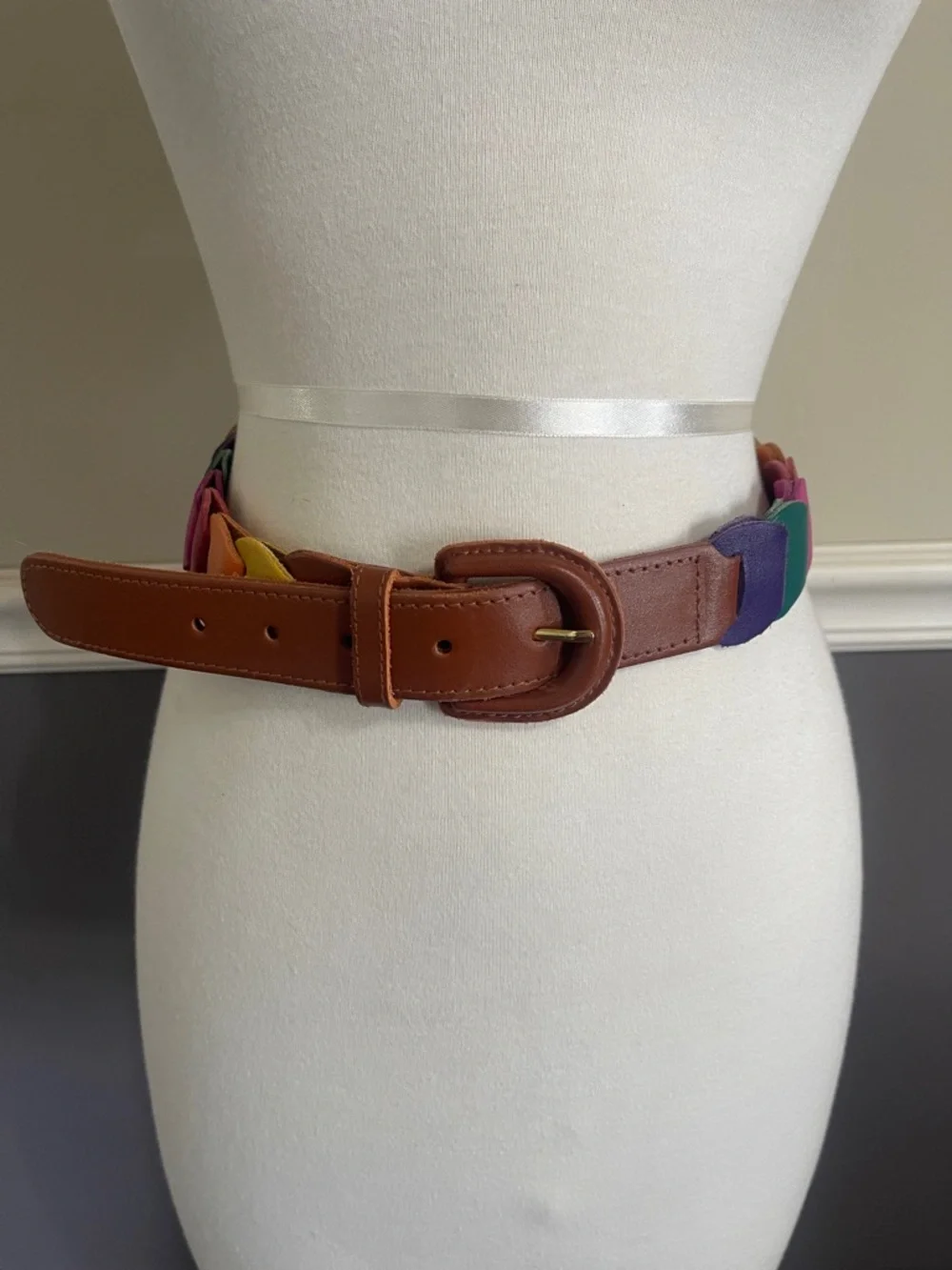Brown & Multi Colored Rainbow Panel Leather Belt